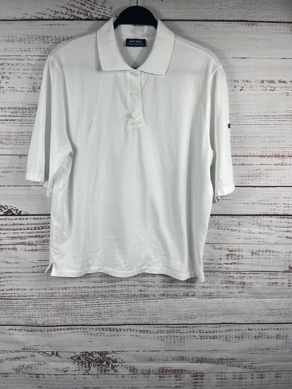 Saint James Polo Shirt Men's Large White Stretch Classic Short Sleeve Casual